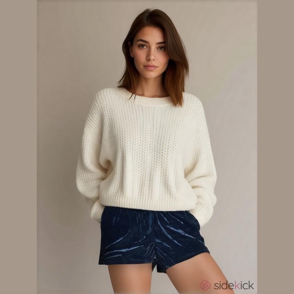 Navy Blue Velvet Shorts - Picture 2 of 2